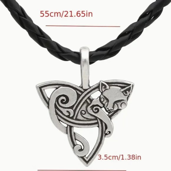 New Men's Necklace Viking Pendant Fox Amulet Silver Vintage Style - Picture 5 of 5